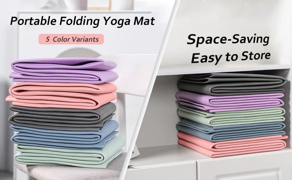 Portable Foldable Yoga Mat – Dual-Sided Non-Slip TPE Exercise Mat for Yoga, Pilates, Kids Nap & Travel (Black) | Other Colors Available in Store