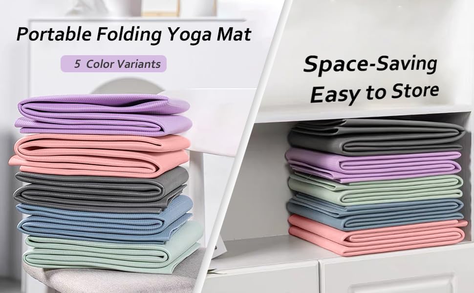 Portable Foldable Yoga Mat – Dual-Sided Non-Slip TPE Exercise Mat for Yoga, Pilates, Kids Nap & Travel (Purple) | Other Colors Available in Store