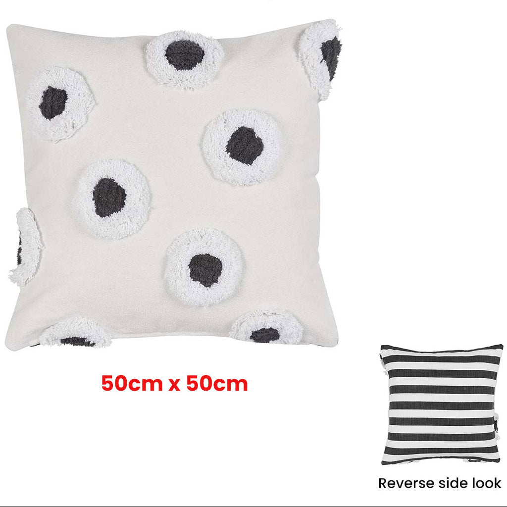 VTWonen Stripe and Eye Natural Square Filled Cushion 50cm x 50cm