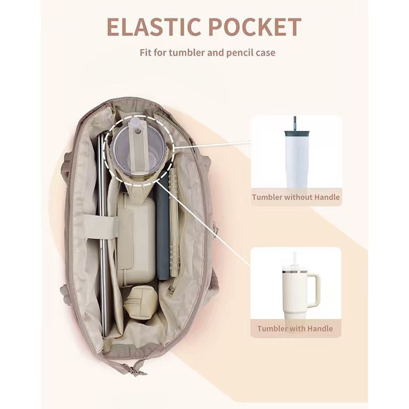 White Quilted Puffer Nylon Tote/Laptop Bag for Women with Internal Cup Holder and Front & Side Pockets - Multi-Pocket Travel Handbag Fit in 15.7" Laptop