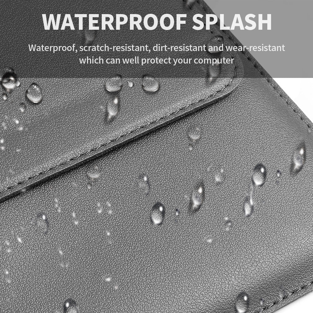 Grey 3-in-1 Laptop Sleeve with Built-In Stand & Wrist Rest – Waterproof PU Protective Case for 15/16 Inch Laptops, Portable and Ergonomic Design